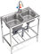 Acero Inoxidable Fregadero Cocina Comercial Dos Senos Móvil Exterior Jardin Fregadero Acero Inoxidable 2 Compartimientos Con Grifo frío y Caliente para Camping Jardín Restaurante y Bar 80 x 43 x 75cm