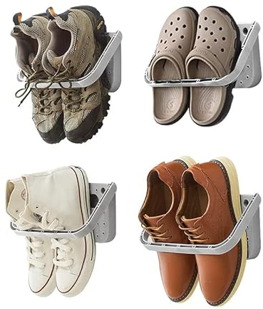 Schuhhalter 4 Stück Faltbar Wand Montiert Faltbare Hängen Schuhen Wandregal Schuhablage Hängeregal ohne Bohren für Eingangstür Badezimmer zum Sparen Platz und Vermeiden Unordnung
