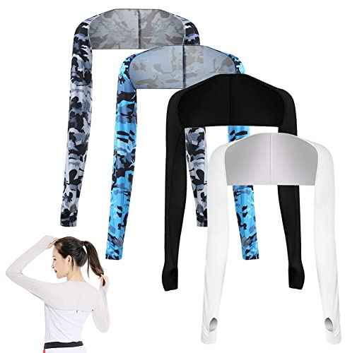 LICHENGTAI 4 Stück Armstulpen Damen Arm Sleeve UV-Schutz Golfschal Sonnenschutz Schal Armstulpen Eisseide Kühlschal Armmanschetten mit Fingerlöchern Fingerlose Handschuhe Ärmel