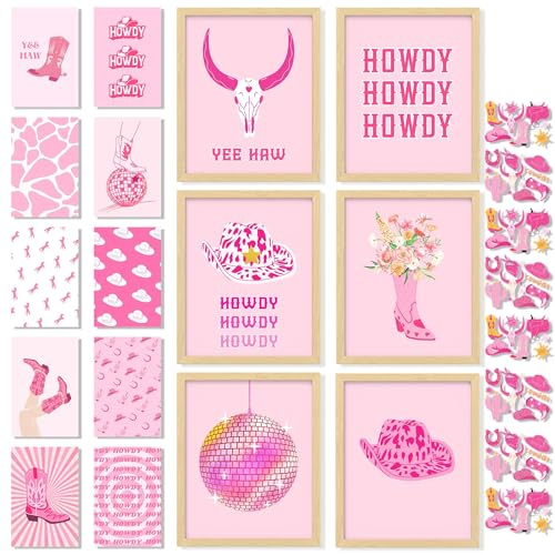 97 Decor Adrettes Cowgirl-Dekor – rosa Disco-Cowgirl-Wandkunst, Retro-Western-Poster, adrette Raumdekoration, ästhetische Drucke, trendiger Cowgirl-Hut, Stiefel, Bild für Teenager, Mädchen, Wohnheim