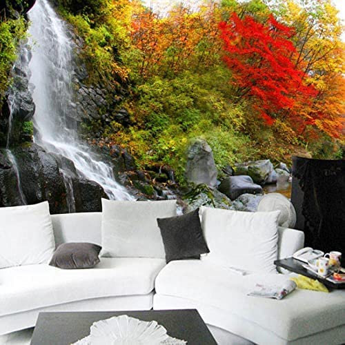 Paysage De Cascade D'Érable Rouge Papier Peint 3D Décoration Salon Décoration Murale Murale Chambre À Coucher 3D Papier Peint Coller Salon Le Mur Pour Chambre Murale 200 (largeur) x 150 (hauteur) cm