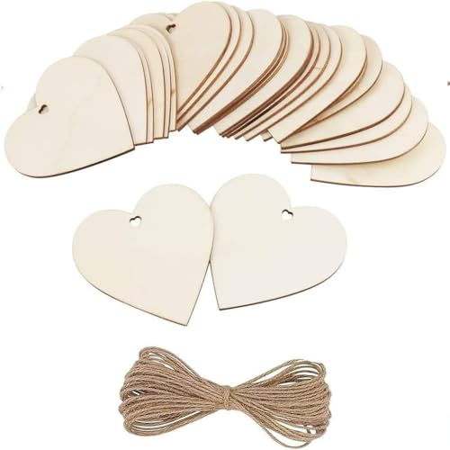 10 Pieces Christmas Tree Wooden Baubles - Wood Slices Ornaments, Hanging Hearts Decor for Wedding Party Bunting Decorations