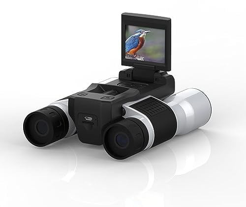 Cámara con Binoculares Digitales 12X32, Videocámara Grabadora de Fotografías y Video de 5MP, Cámara Telescópica HD 1080P con Pantalla HD de 2.0 Pulgadas para Observación de Aves,