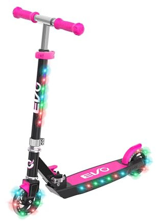 EVO Light Blast Light Up 2 Wheeled Scooter | Kids Push Scooter With Adjustable Handle Height | Easy Fold Mechanism Kick Scooter For Boys And Girls| Kick Scooter For Kids Aged 5-12 (Pink)