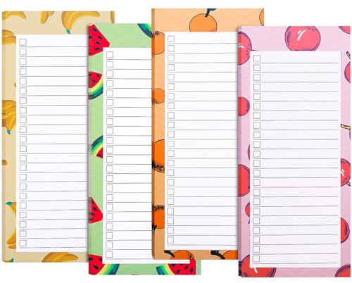 4 Magnetic Notepads for Refrigerator Grocery List Magnet Pad for Fridge magnetic grocery list pad for fridge 50 Sheets Per Note Pads (4 Fruits)