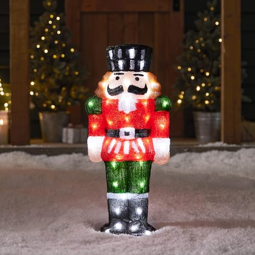 Lights4fun Figura de Cascanueces Ácrílico Decoración Navideña con Luces LED de 60 cm para Interiores y Exteriores