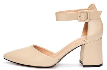 Rio Fiore H1877-A0142 Escarpins pour femme Noir/blanc/gris/bleu/beige/taupe/vert/fuchsia/violet/rouge Talon bloc de 7,5 cm Chaussures confortables avec lanières en daim souple/cuir synthétique, Beige