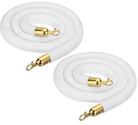 Corde de Barrière 5 Pieds Blanc Barrière de Corde de Velours VIP, Paquet de 2 Corde de Barrière de File D'attente pour Le Poteau, Cordes de Contrôle Des Foules pour Événements Sur Tapis, Église ( Colo