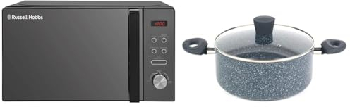 Russell Hobbs RHM2076B 20 Litre 741 W Black Digital Solo Microwave with 5 Power Levels & RH00849EU Stockpot With Lid - Non-Stick 24cm Induction Suitable Cooking Pot