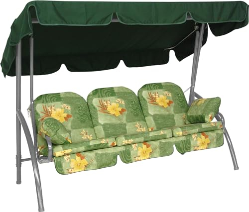 Angerer Freizeitmöbel GmbH Hollywoodschaukel Deluxe - Gartenschaukel Made in Germany - Schaukel zum Sitzen und Entspannen - einfache Montage (Grün-Gelb-Braun geblümt)