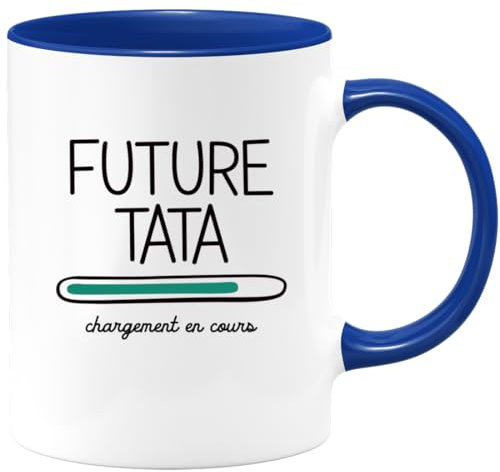 quotedazur Café-Croissant - Mug Personnalisé Tasse Cadeau Original Humour Noël Future Tata 2025 Chargement En Cours - Bleu/Céramique