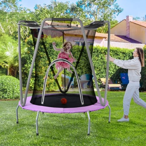 Trampoline d'intérieur et d'extérieur, Trampoline de Jardin Rond en Acier galvanisé, Trampoline pour Enfants, capacité de Charge 50 kg(Gray, 157 x 147 cm (H*L))