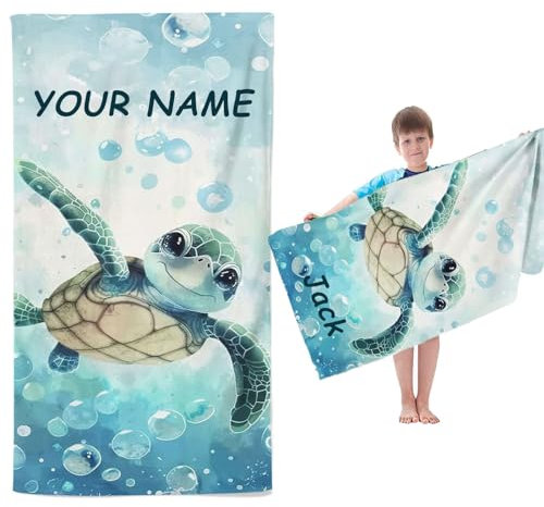 Goplnma Personalisiert Schildkröte Strandtuch Mit Namen, Personalisierte Handtuch Badetuch Mit Namen Mikrofaser Strandtuch Groß 100x200cm Badetuch Schildkröte Für Kinder (1,90 x 180 cm)