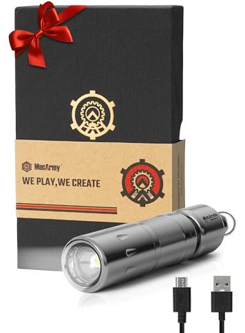 MecArmy Mini-EDC Schlüsselanhänger-Taschenlampe, wiederaufladbar mit USB-Kabel (sandgestrahlt)