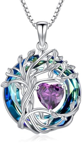 TOUPOP Tree of Life Gifts for Women Amethyst Necklace 925 Sterling Silver February Birthstone Pendant Necklace Irish Family Jewellery Gifts for Women Her Mum Wife Ladies Birthday Graduation Gift