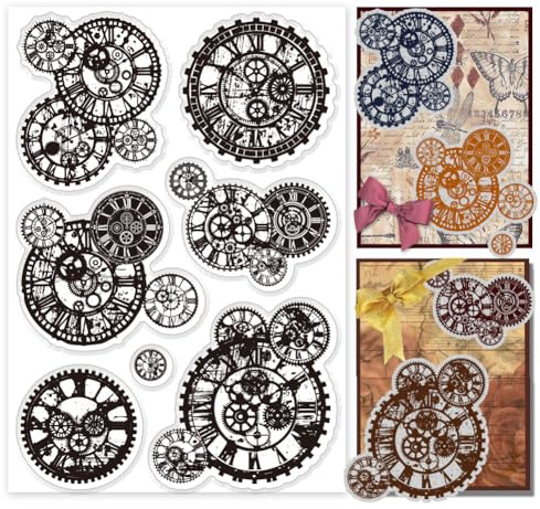 PH PandaHall Mechanische Zahnräder Clear Stamp Craft Stamps Zahnradmuster Gummistempel Steampunk-Silikon-Stempel für Scrapbooking Karte machen Dekoration Foto Crafting Supplies, 16x11cm