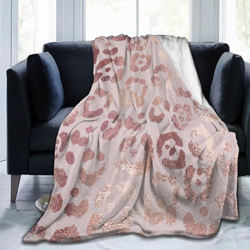 ODHHGDF Leopard Skin Ultra Soft Throw Flannel Blanket Warm All Season Rose Gold Decorative Fleece Blankets for Travel Bed Chair Car Sofa Couch Bedroom 30X40