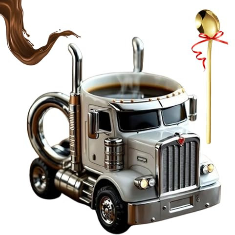 Handgefertigte LKW-Kaffeetasse, 7.78oz Semi Truck Kaffeebecher, LKW-Kaffeebecher mit Griff, Auto-Kaffeebecher, Semi Truck geformt Kaffeebecher, LKW-Fahrer Geschenke für Männer Creative Cup (Weiß)