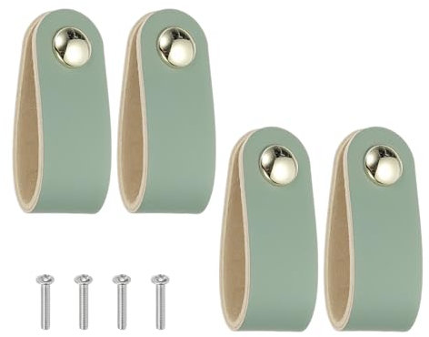 PATIKIL Leather Drawer Pulls, 4 Pcs Leather Handle Single Hole Cabinet Dresser Knobs with Screw for Bathroom Kitchen Dresser Cupboard Door, Blue