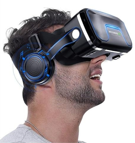 VR Headset, 3D VR Virtual Reality Headset Glasses Goggles w/Headphones for iPhone Android Smartphones, Universal VR Set Glasses Goggle Casque Bundle for Kid Adult Play 3D Video Game Movie