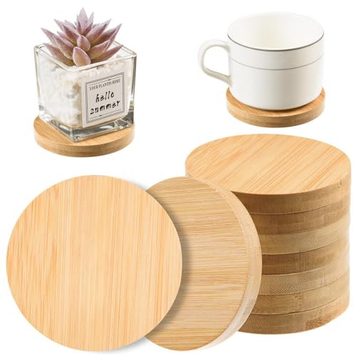 24 Pcs Round Bamboo Coaster 8 CM Wood Coaster Natural Wooden Coasters Bamboo Drinks Cup Coasters Set for Coffee Table, Hot Drinks, Cold Drinks, Bar, Home, Kitchen, Housewarming Present