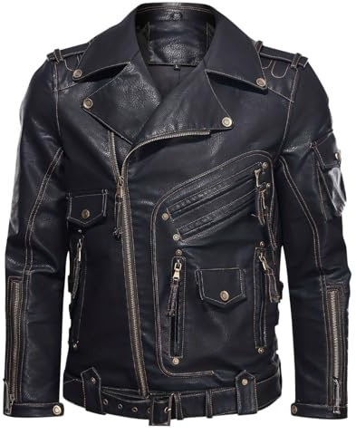 Giacca Similpelle, Giacca Uomo in Ecopelle con Colletto Rialzato Giacca Bomber da Uomo con Chiusura Lampo Casual per Motociclisti Giacca Pelle Moto Uomo Giacca Antivento Chiodo Pelle Uomo