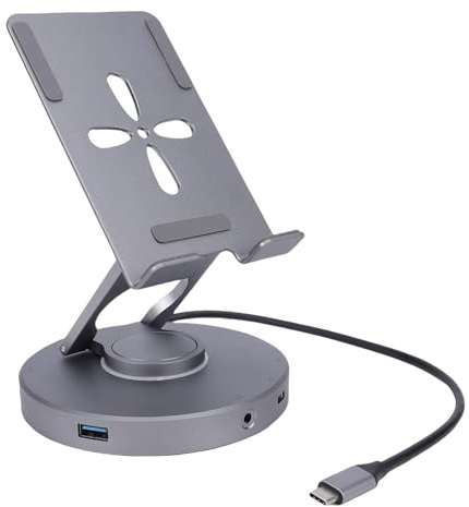 Jectse 10 en 1 Estación de Acoplamiento USB C, Soporte de Tableta Giratoria con USB C Hub 4K HD Multimedia 100W PD PD, Compatible con Teléfono, Tabletas, Cabecilla para la Cubierta de