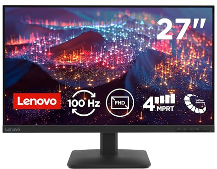 Lenovo Monitor L27-41 de 27 Pulgadas | FHD, 100 Hz, IPS, 4ms, 16:9, HDMI 1.4 - VGA | Montaje VESA 100 x 100 mm | Inclinación | Negro Cuervo