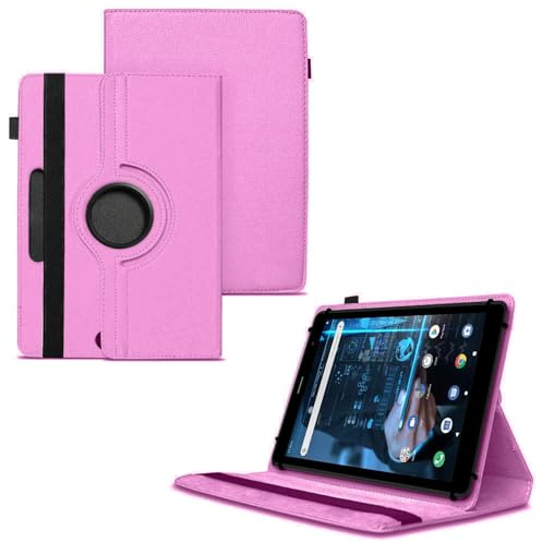 World biz Universal 7 Inch Tablet Case - Premium PU Leather 360 Degree Rotating Stand Folio Wallet Cover Android Tablets, Smooth Interior Fit for Kindle eReader Fire Lenovo/Sony E-Book (Pink)