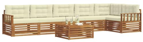 vidaXL Outdoor-Sofagarnitur mit Kissen 7 pcs Natur und Creme, Gartenbank, modernes Ecksofa, strapazierfähige Sitzmöbel, Lounge für Terrasse, stylischer Komfort