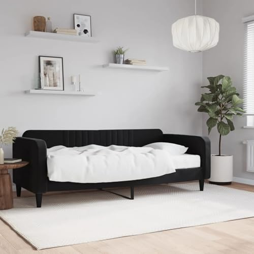 Fecpoo WGYHOME Tagesbett mit Matratze 90x200 cm Schwarz aus Polyester-Samt, Holz und Metall, inkl. Schaumstoffmatratze