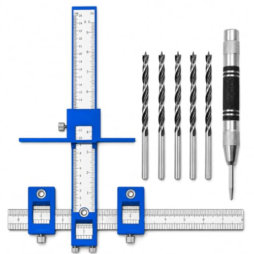 kitchen door handle jig set, Adjustable Punch Locator Drill Guide with 5 Bits for Installation of Handles Knobs Doors Drawer Pull