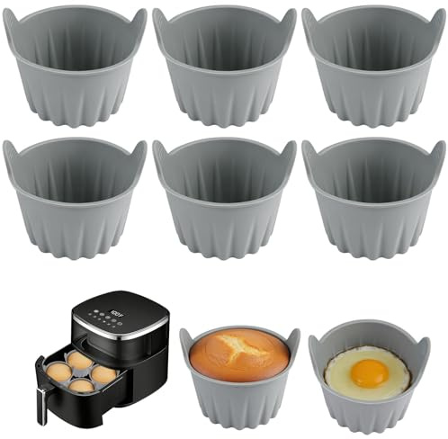 6 Pack Air Fryer Egg Mould, 8x5 cm Silicone Ramekins for Baking Muffins | Silicone, Non Stick Easy Release, Sturdy Ribbed Design, Stackable for Storage, Versatile for Air Fryer Oven Steamer