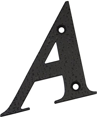 Amig - Letra A para Casas o Portales - 100 x 97 mm - Para Paredes o Muros Exteriores de Viviendas - De Acero Acabado en Negro Epoxi - Estilo Forja - Incluye Tacos y Tirafondos