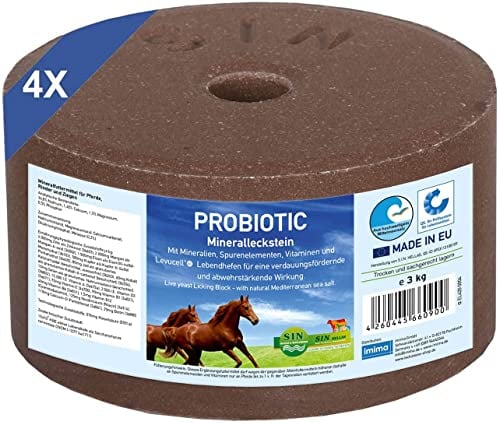 imima Mineralleckstein Pferd PROBIOTIC Salzleckstein Set 4 x 3kg - Salzlecksteine für Pferde, Ziegen, Wild und Rind - Salz Leckstein Mineralstein