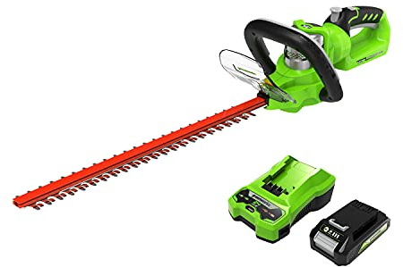 Greenworks Akku Heckenschere 24V Dual Schnittklingen inkl. Akku 2 Ah 57cm Schnittlänge 18 mm Zahnabstand Einstellbarer Griff G24HT57K2