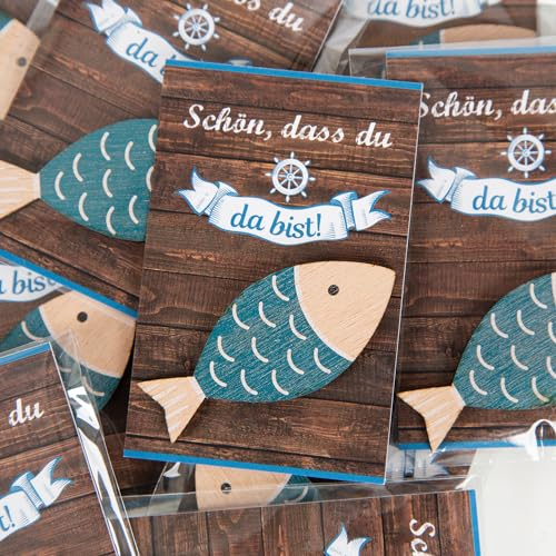 Logbuch-Verlag 25 Schön DASS du da bist Kommunion Gastgeschenke Fische mit Karte für Taufe Konfirmation Give-Aways für Gäste