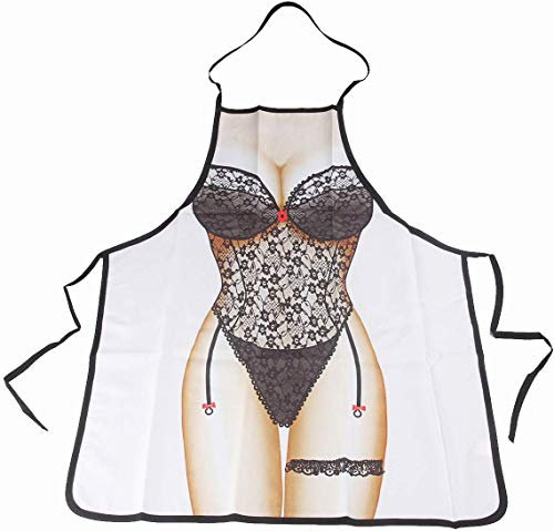 ABCTen Delantal de cocina sexy con diseño de encaje negro