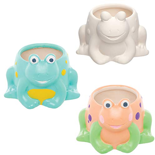Baker Ross AT571 Frog Ceramic Flowerpots - Pack of 2, Planters for Kids to Paint, Decorate and for STEM Learning Activities
