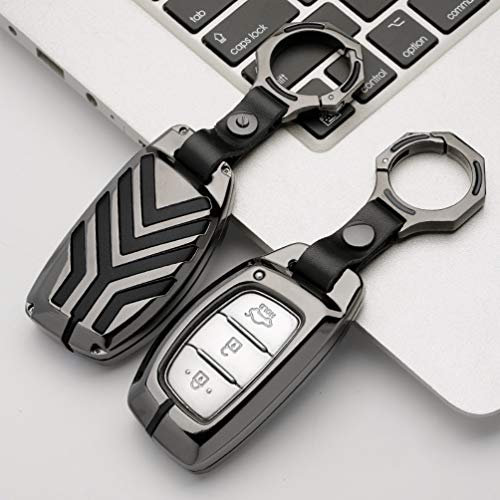 ontto 1 Coque de clé de Voiture pour Hyundai Kia IX20 IX30 IX35 IX45 IX55 I40 Tucson Santa Fe Alliage de Zinc avec Porte-clés – Noir