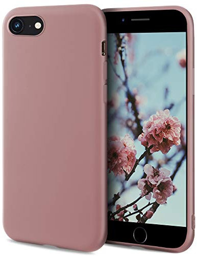 Moozy Minimalist Series Silicone Case for iPhone SE 2020, iPhone 8 and iPhone 7, Rose Beige - Matte Finish Lightweight Mobile Phone Case Ultra Slim Soft Protective TPU Cover with Matte Surface