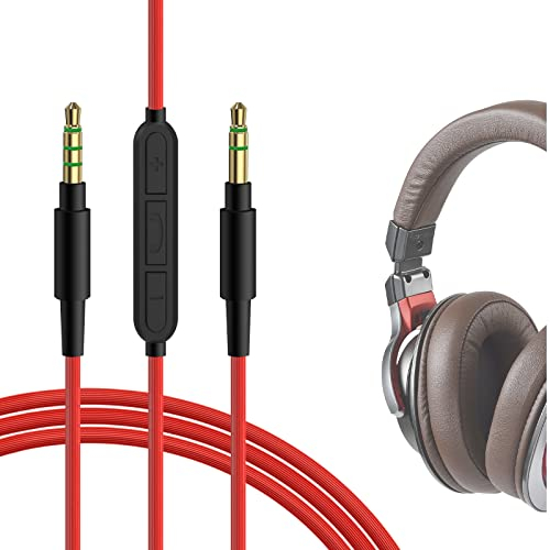 GEEKRIA Audio Cable with Mic Compatible with ATH-M20xBT/M50xBT2, Denon AH-MM300 Headphones Cable, 3.5mm Replacement Stereo Cord with Inline Microphone (4ft/1.2m)