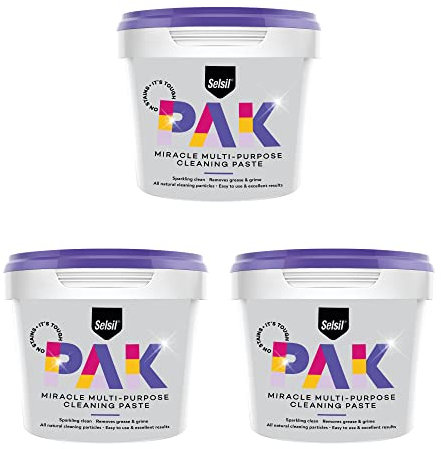 SELSIL PAK Miracle Multi-Purpose Cleaning Paste, Cleaner Paste Removes All Stains and Soils, Natural Cleaning Particles, Sink, Shoe, Stainless Steel Cleaner, Cleaning Supplies - 500gm (3)