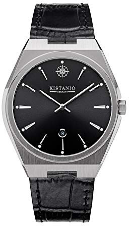 Kistanio Milano Herrenuhr mit Echtlederarmband 10ATM Saphirglas Schwarz SI-BK-L-BK