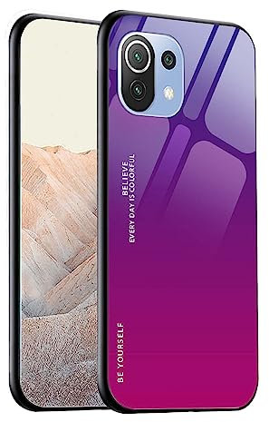GOGME Cover per Xiaomi Mi 11 Lite 5G / 4G / 11 Lite 5G NE, custodia in vetro graduato colorato posteriore in vetro temperato resistente ai graffi Case, morbida silicone TPU anti-graffio, anti-shock