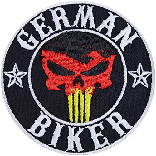 German Biker Aufnäher/Aufbügler/Biker Patch/Bügelbilder Deutschland Flagge | Jeans Flicken Geschenk Motorradfahrer Applikation für Motorradzubehör/Boots/Motorradkoffer | 90x90mm