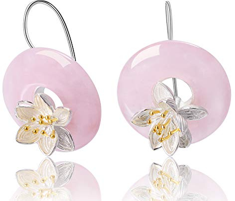 ✦ Geschenke für Frauen ✦Springlight Ohrringe Lotus Flüstert Edelstein Ohrringe Silber 925 Hängend Handmade Schmuck Damen Jugendweihe Geschenke Mädchen, Geburtstag Frauen.(Pink)