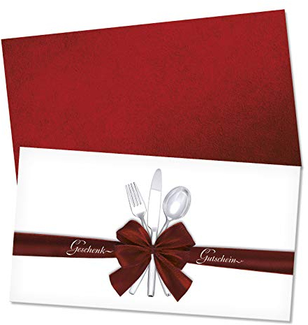 GESCHENKGUTSCHEINcom by POS-HAUER. Gutschein-Set. 100x Gutschein + Kuvert. Für Restaurant Gasthaus Hotel. Blanko zum selber Ausfüllen.