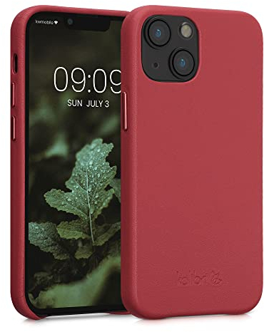kalibri Case Compatible with Apple iPhone 13 mini - Case Smooth Genuine Leather Hard Case Anti Slip Cover - Red