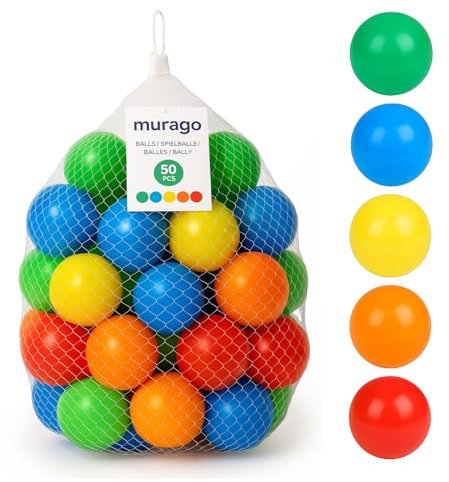 Murago - 50 Stück Bälle für Bällebad ca. 6cm - bunt gelb blau rot Lila orange grün Ball Baby Kinder Spielzeug Motorik Set Plastikbälle Spielbälle 50 Stück